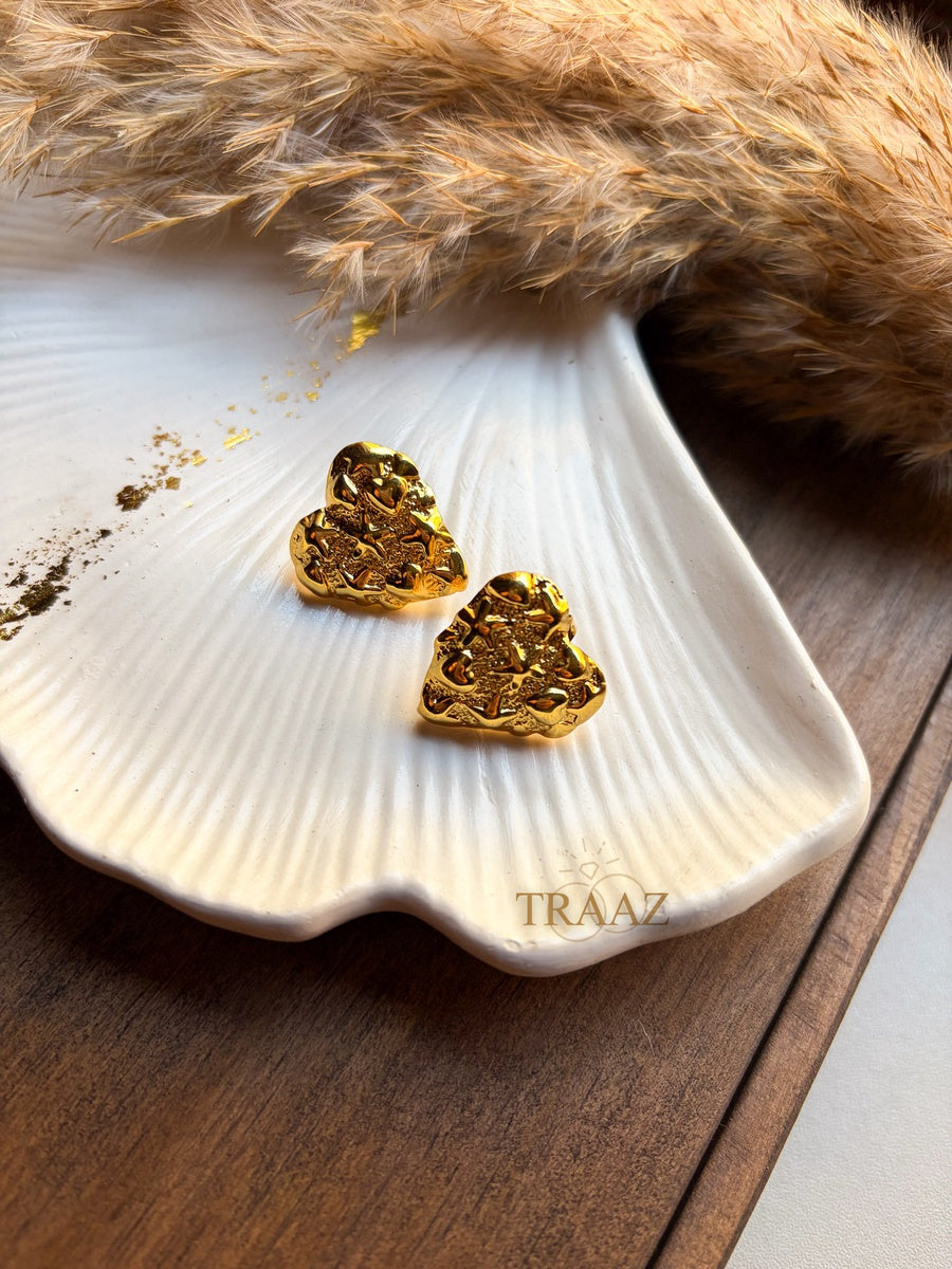Embossed Gold Heart Earring