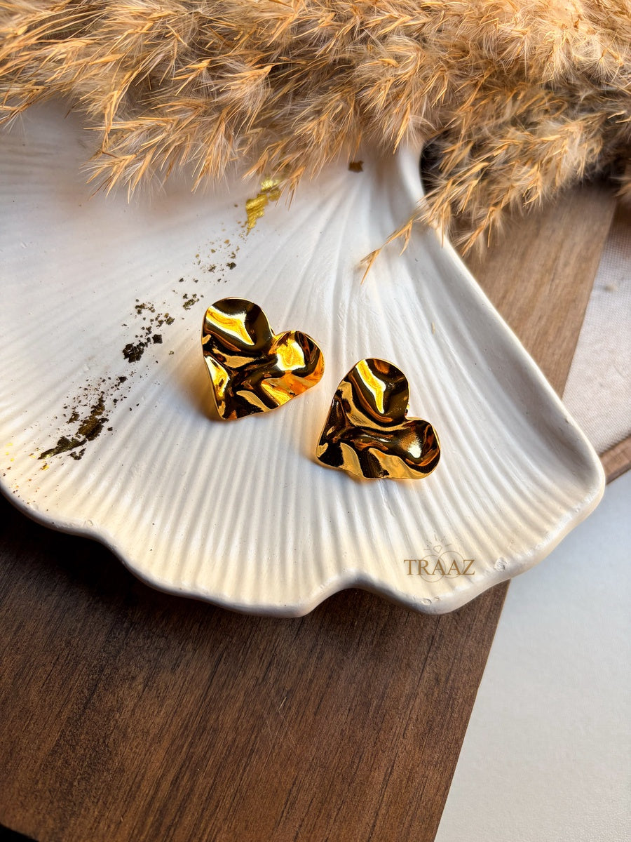Molten Gold Heart Earring