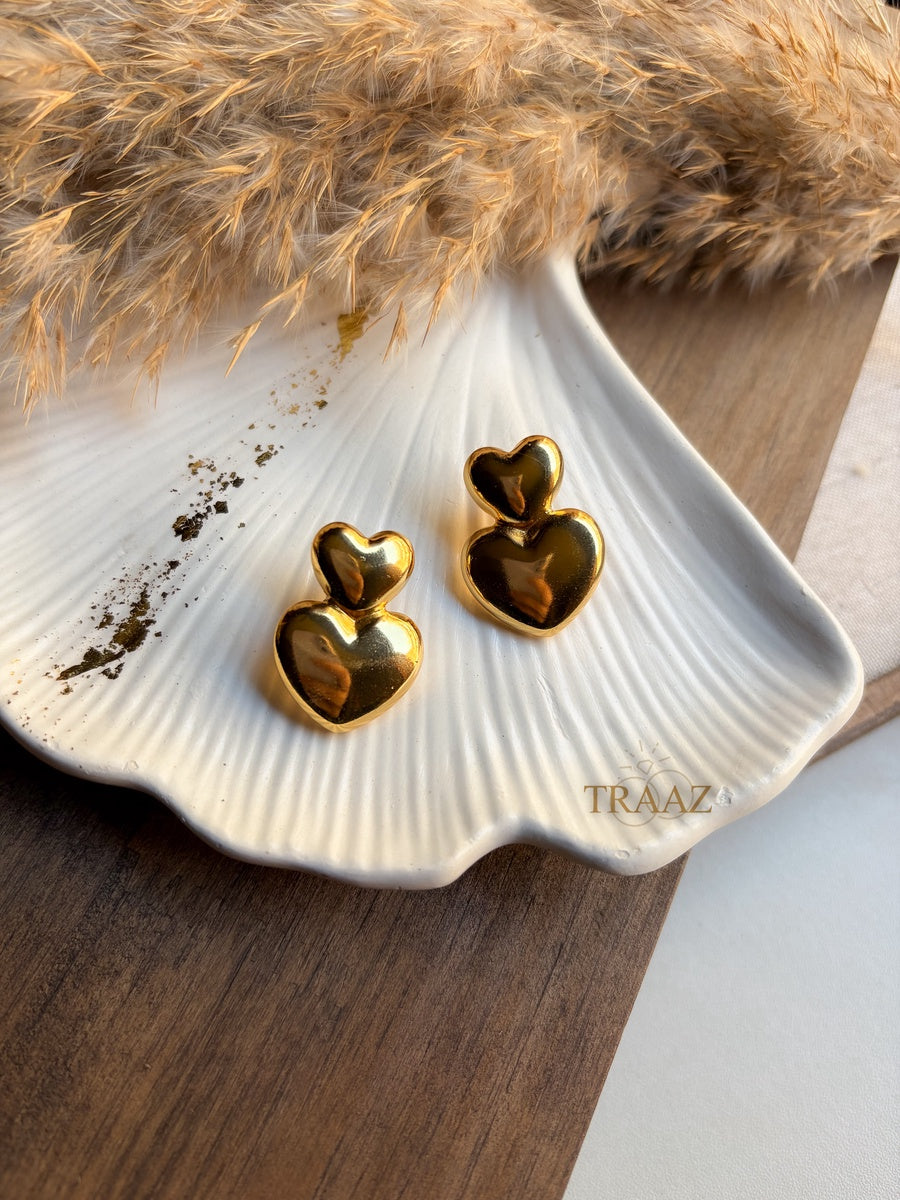 Double Heart Gold Earring