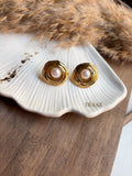 Pearl Disc Gold Earring