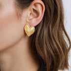 Ribbed Gold Heart Earring