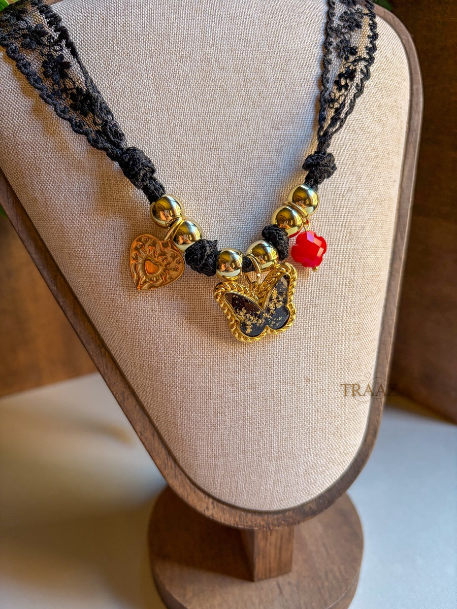Black Butterfly Charm Necklace