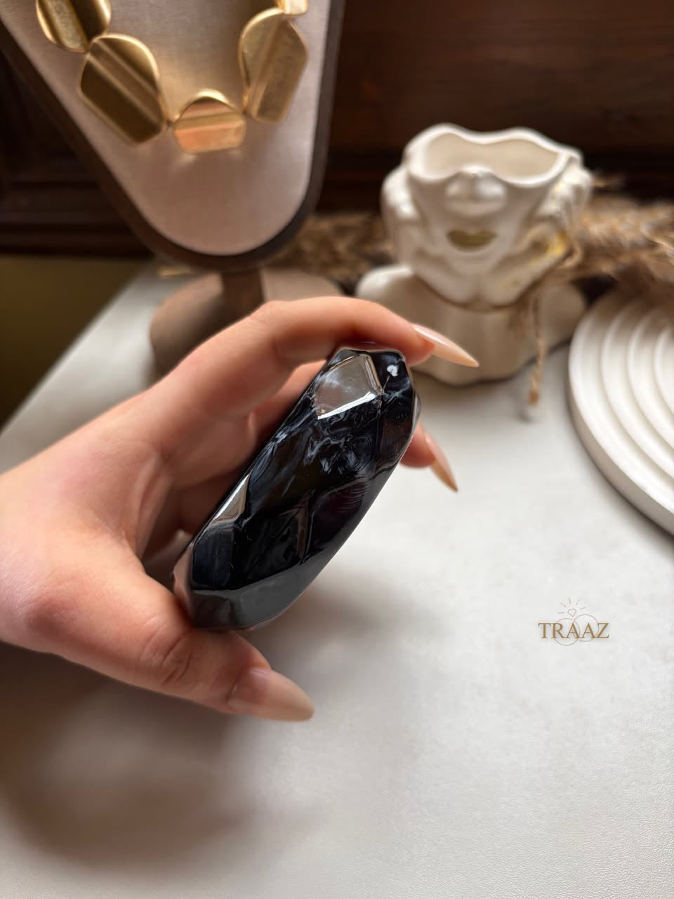 Black Faceted acrylic bangle