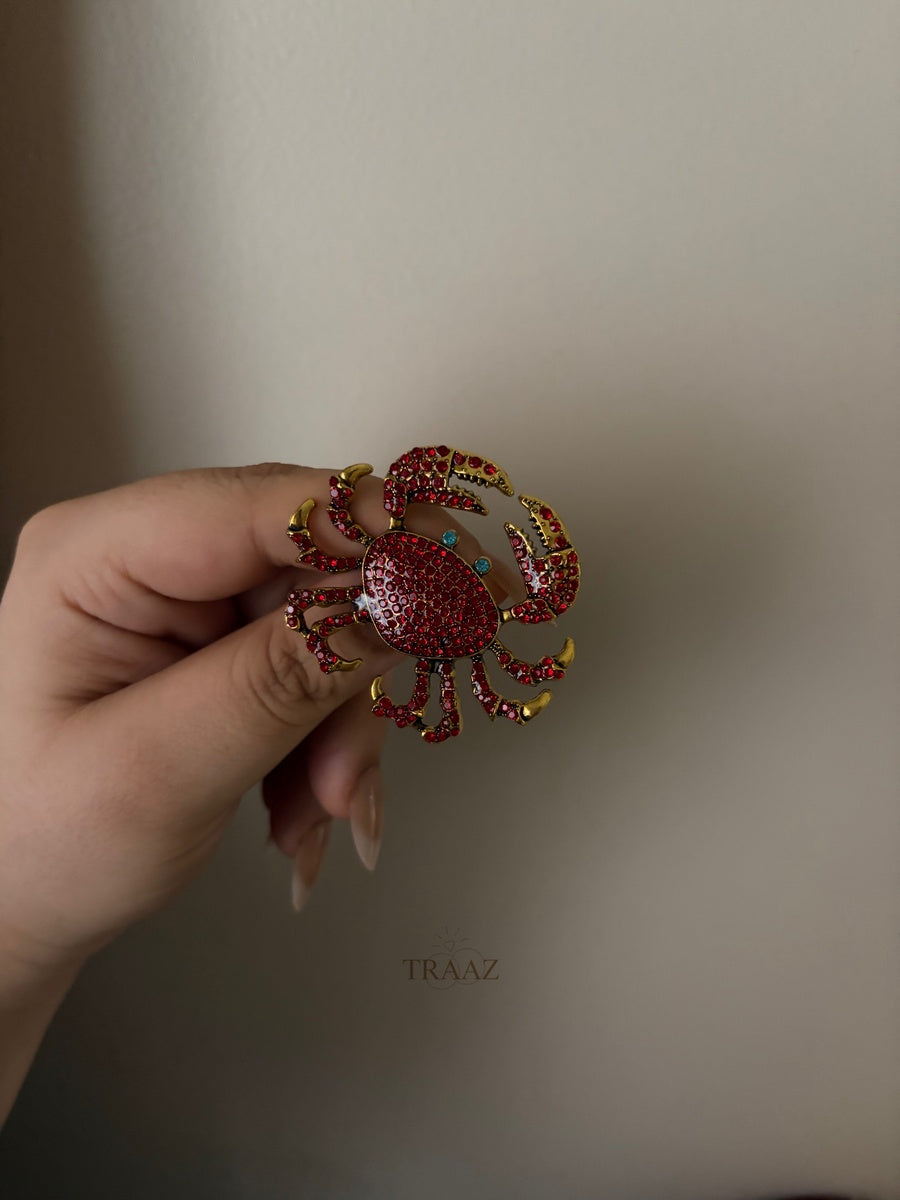 red strass crab brooch
