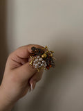 white bead & strass gold fly brooch